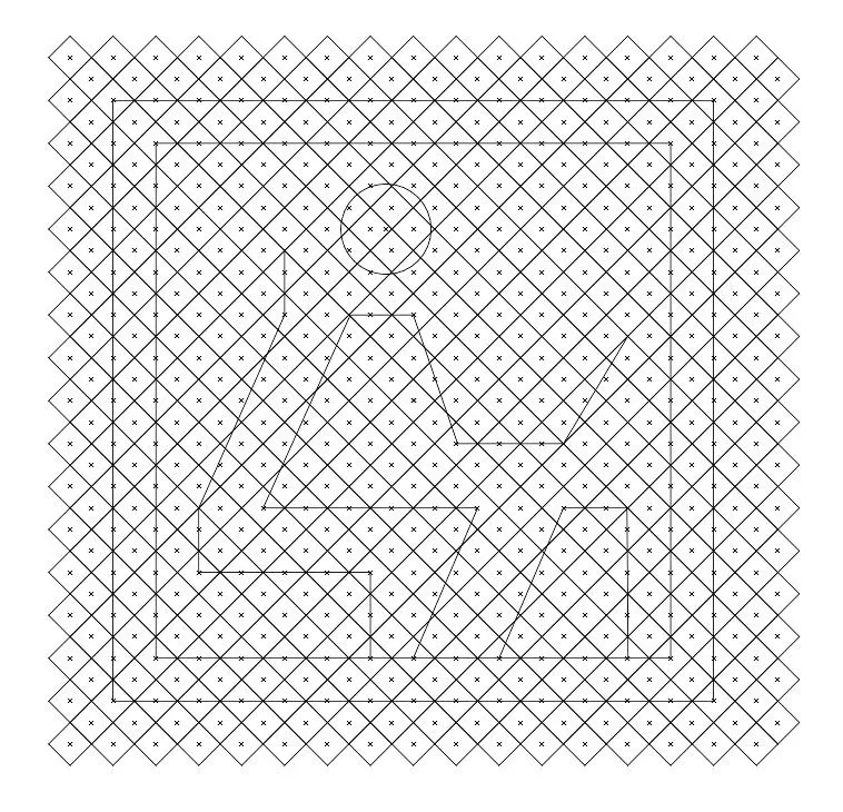 Padrão gráfico derivado da malha do alambrado das quadras