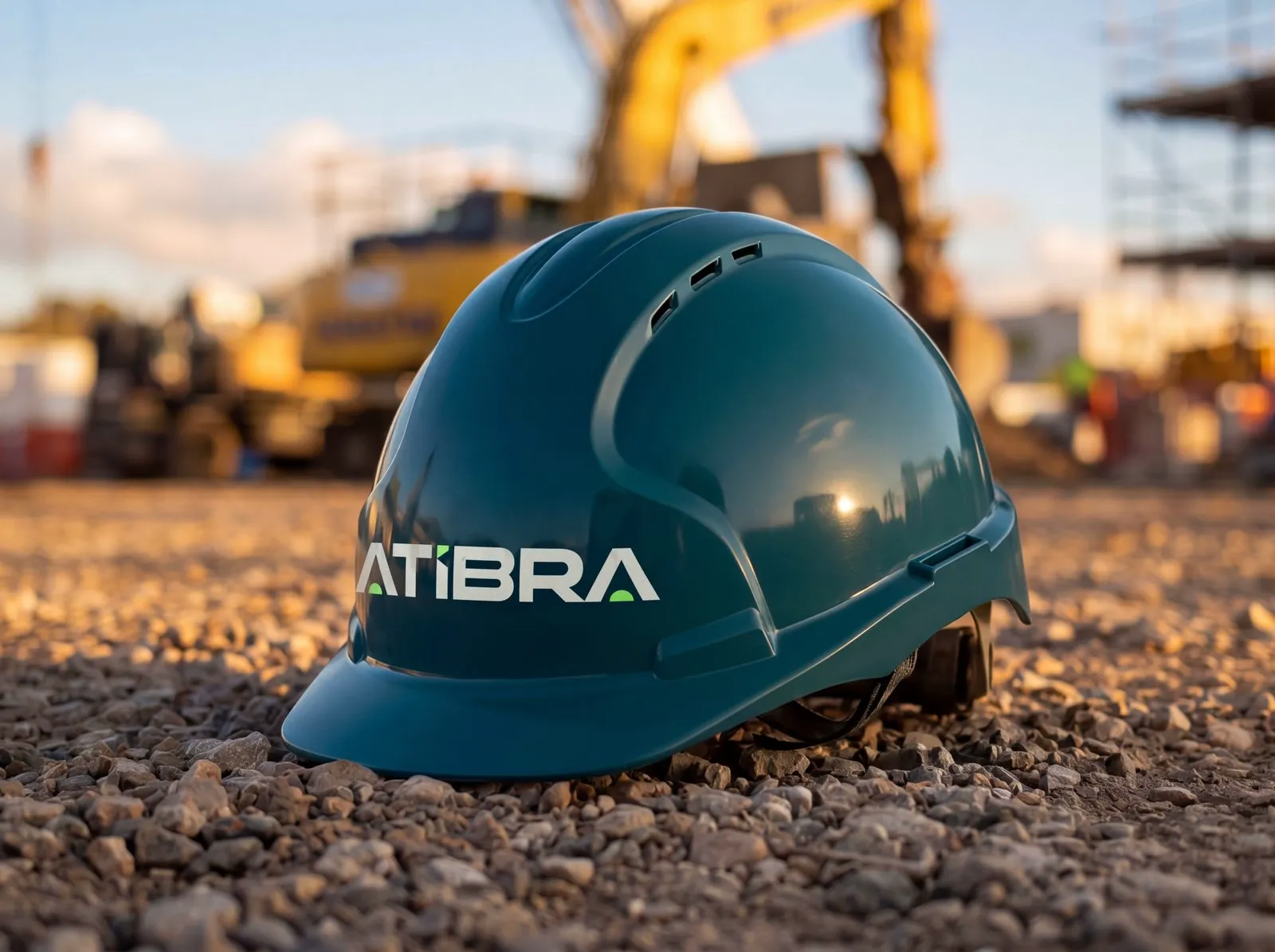 Atibra Capacete verde petróleo com o logotipo Atibra sobre cascalho