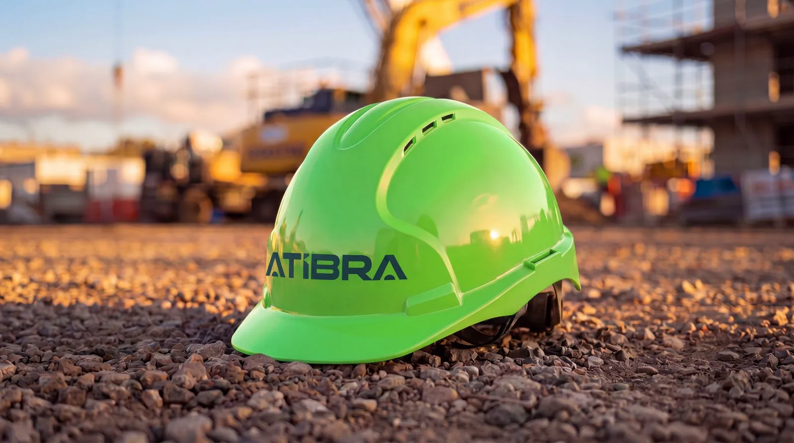 Atibra Capacete verde digital com o logotipo Atibra sobre cascalho
