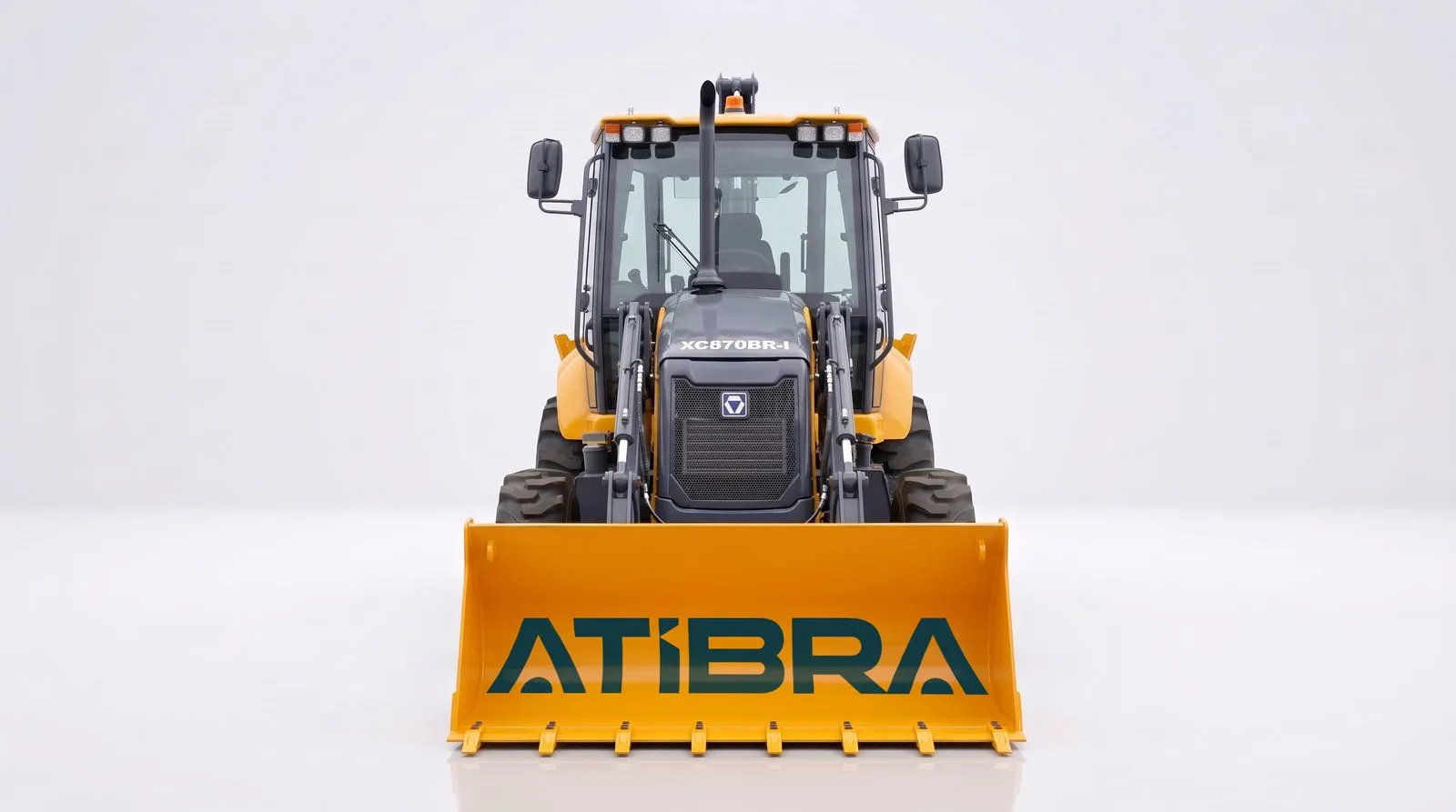 Atibra Retroescavadeira vista de frente com Atibra na caçamba