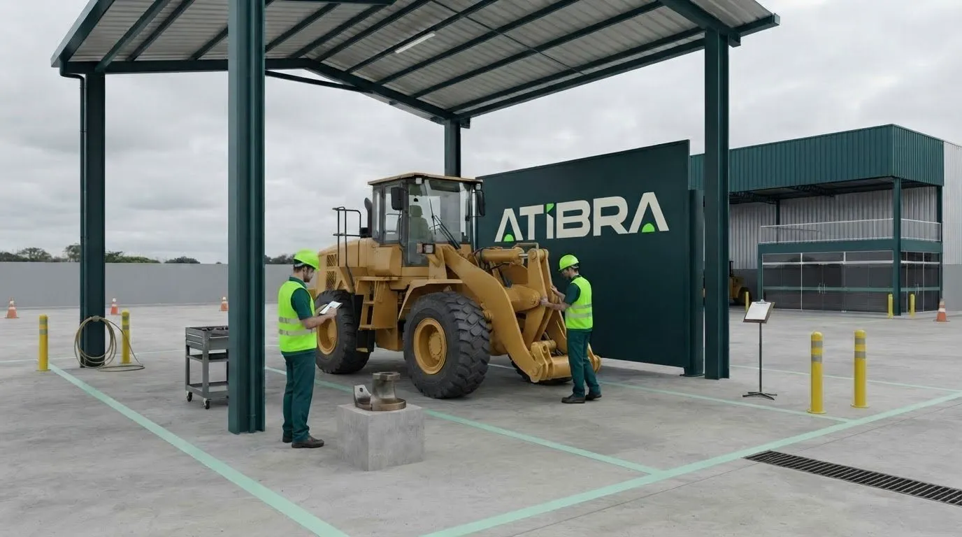 Atibra Simulação da baia de inspeção com uma pá carregadeira e painel Atibra