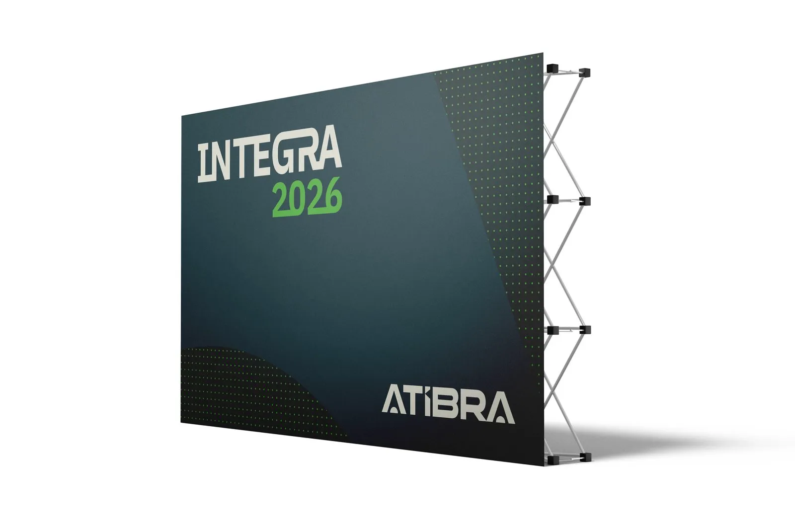 Atibra Backdrop do evento interno Integra 2026 com o logotipo Atibra