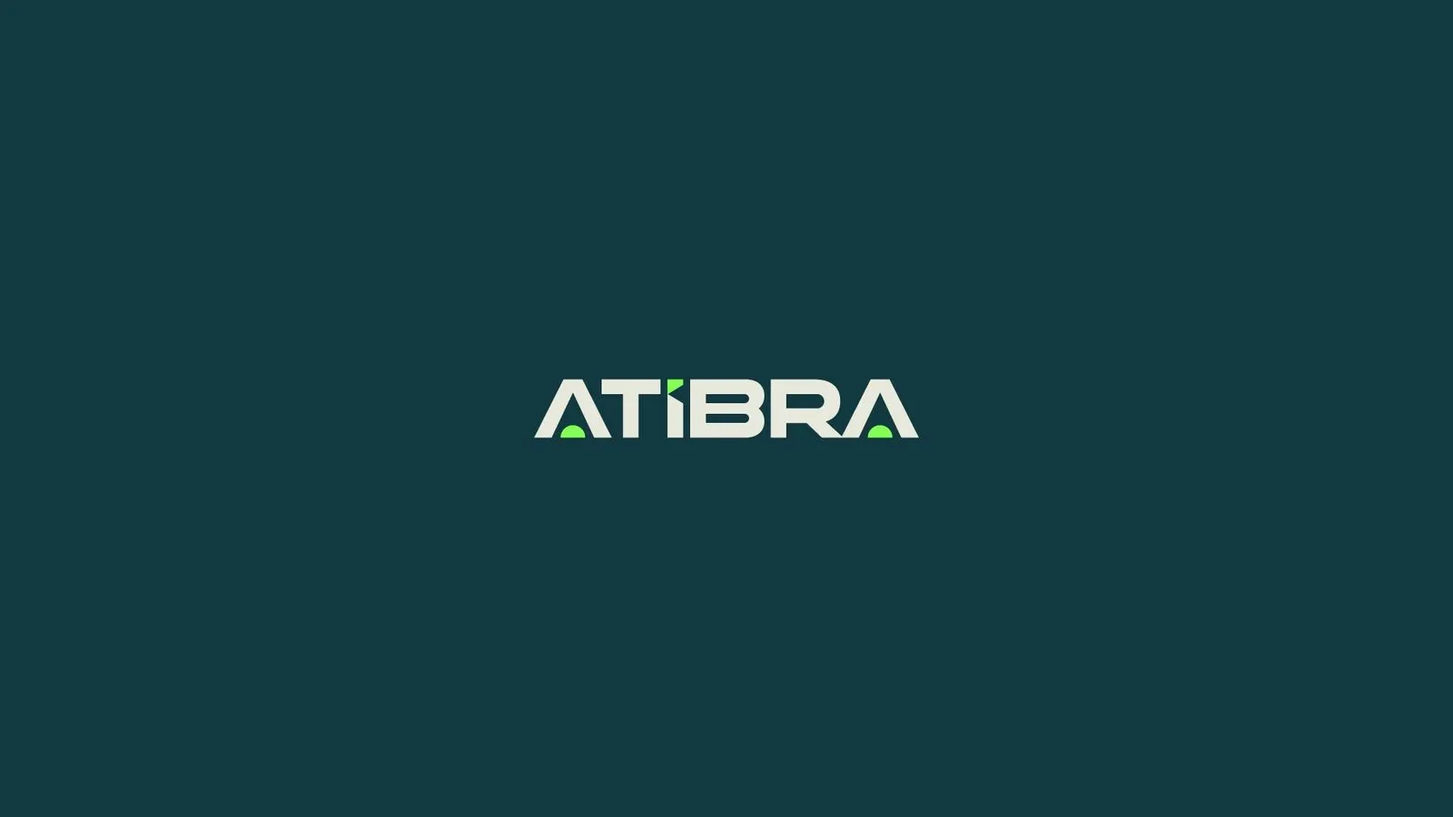 Atibra Logotipo Atibra claro com acento verde sobre fundo verde petróleo