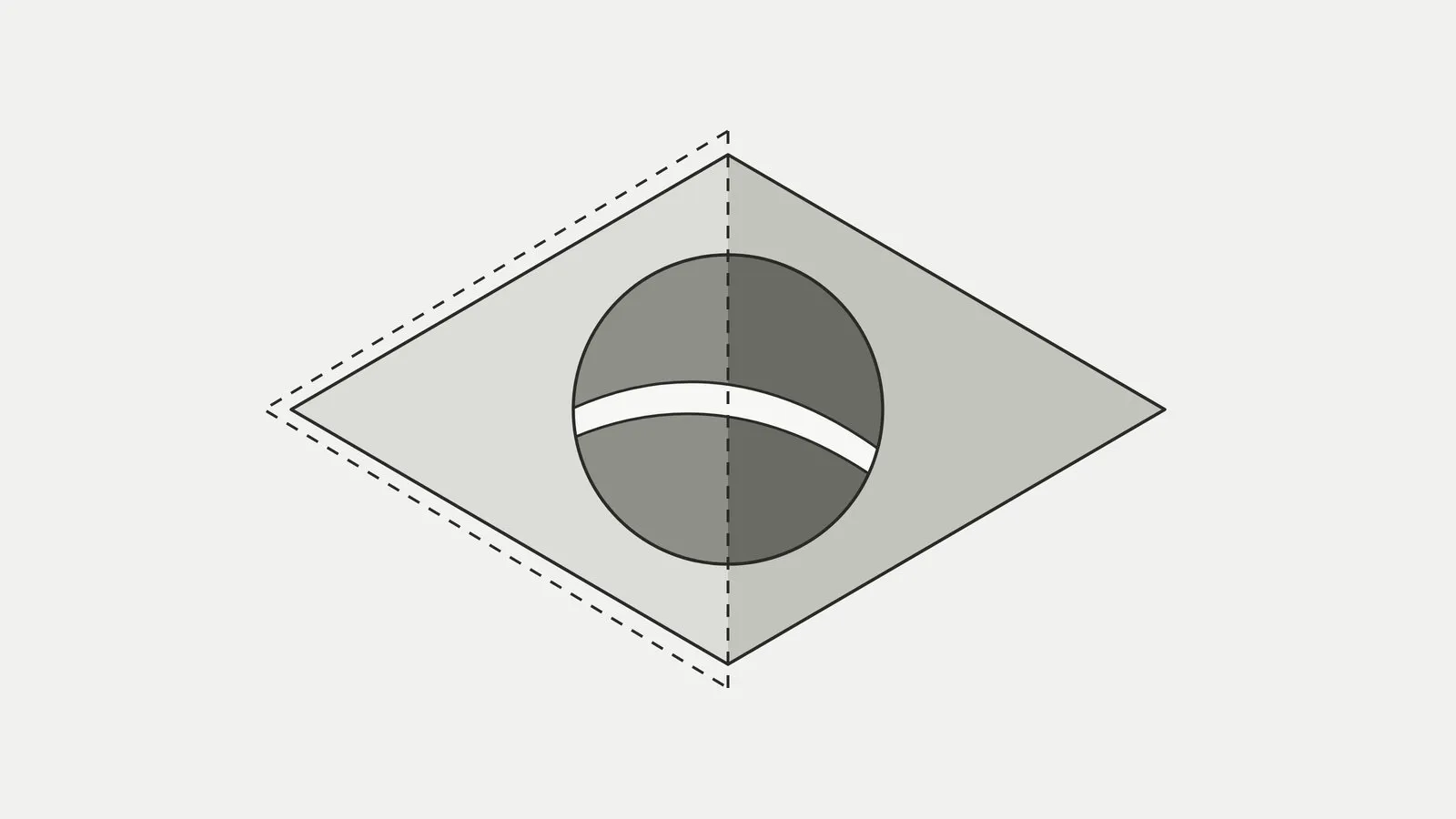 Atibra Geometria da bandeira do Brasil em tons de cinza, com o losango, o círculo e a metade recortada em tracejado