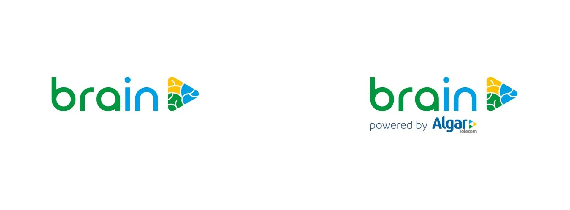 Logotipo do Brain nas versões simples e com a assinatura powered by Algar Telecom
