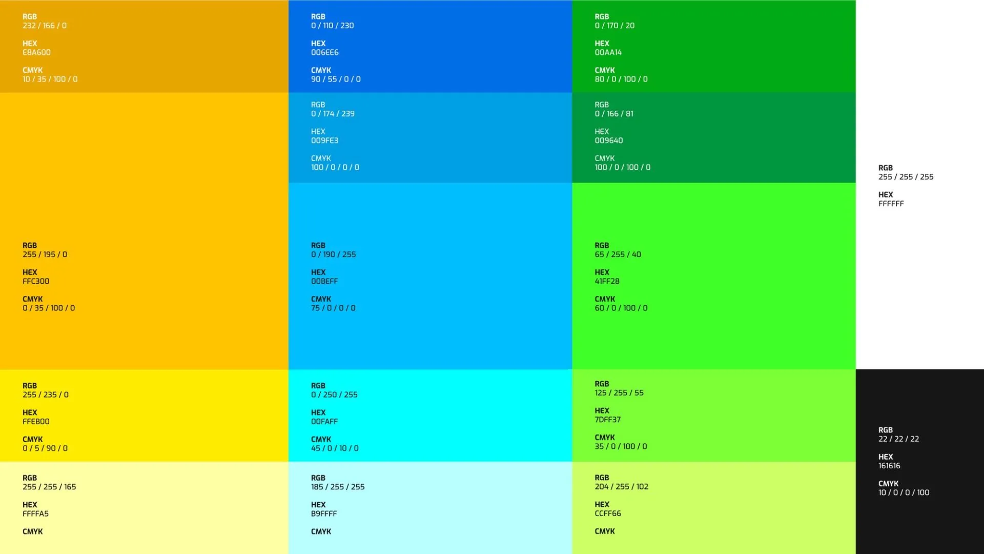 Paleta do Brain com cinco tons de amarelo, azul e verde, preto e branco