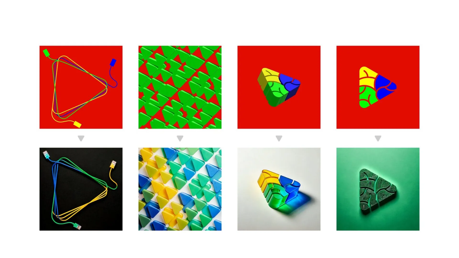 Processo de geração de imagens com IA: o símbolo do Brain em diferentes materiais